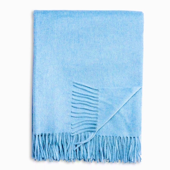 NWT Light Ice Blue Cashmere Scarf Foulard Pashmina fringe wrap w zipper dust bag - Picture 3 of 15